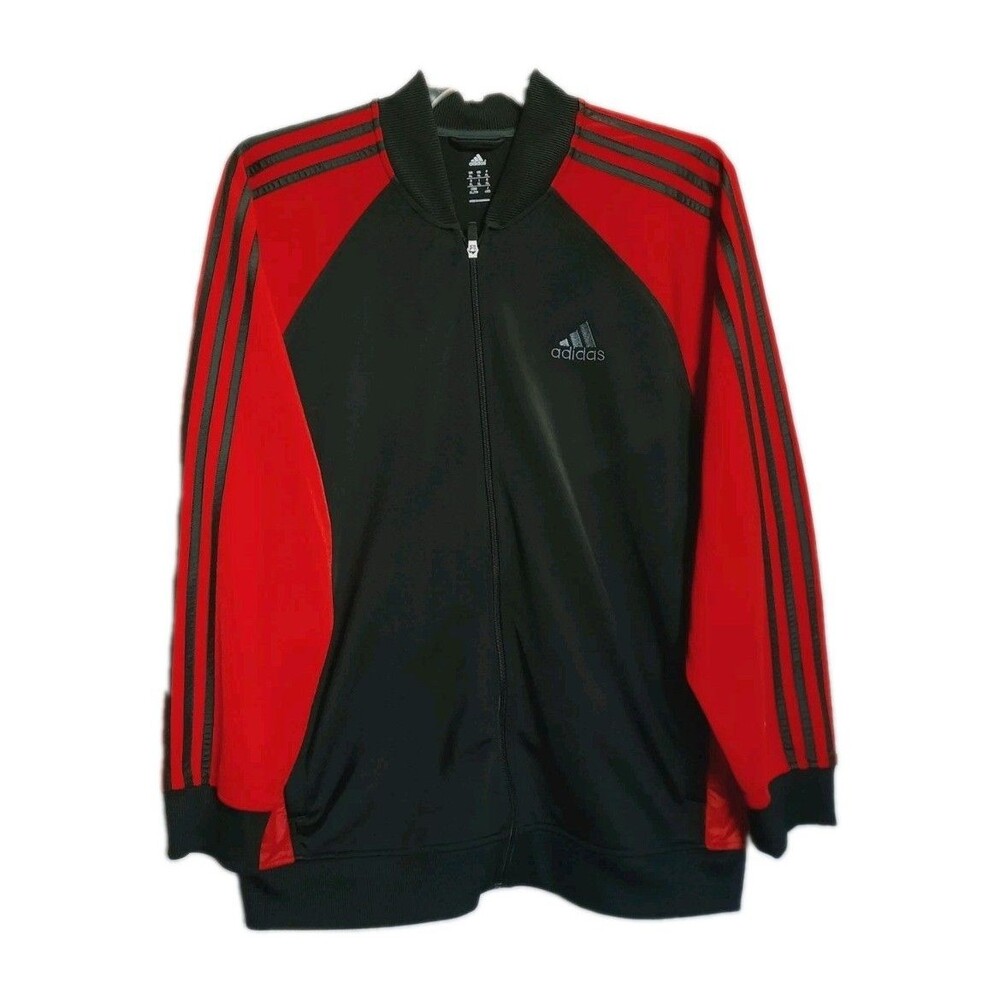 XL - Adidas Essentials Mens Track Jacket Black Red Colorblock 3-Stripes Full Zip